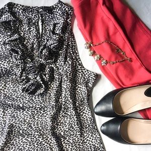 Ann Taylor spotted ruffle neck top